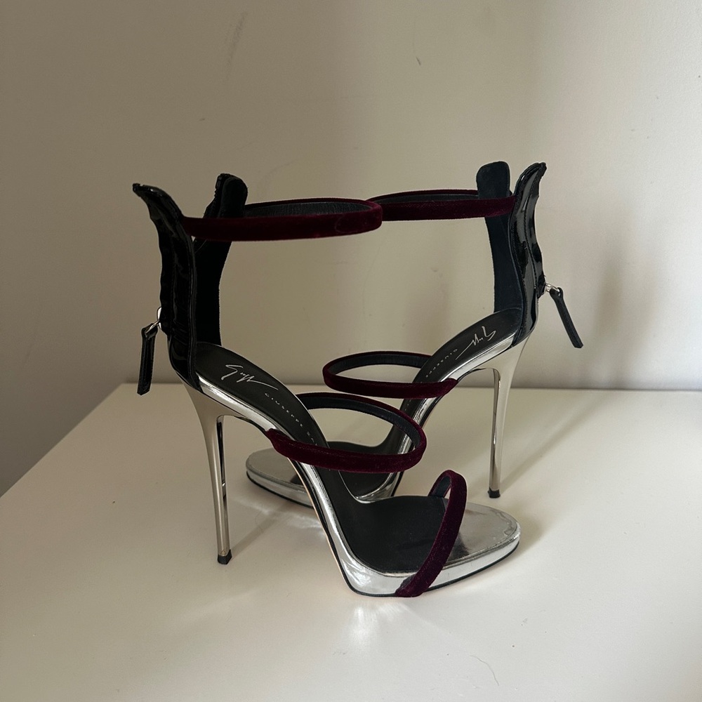 Giuseppe Zanotti x Jessica Simpson Burgundy Velvet Harmony Heel Sandals